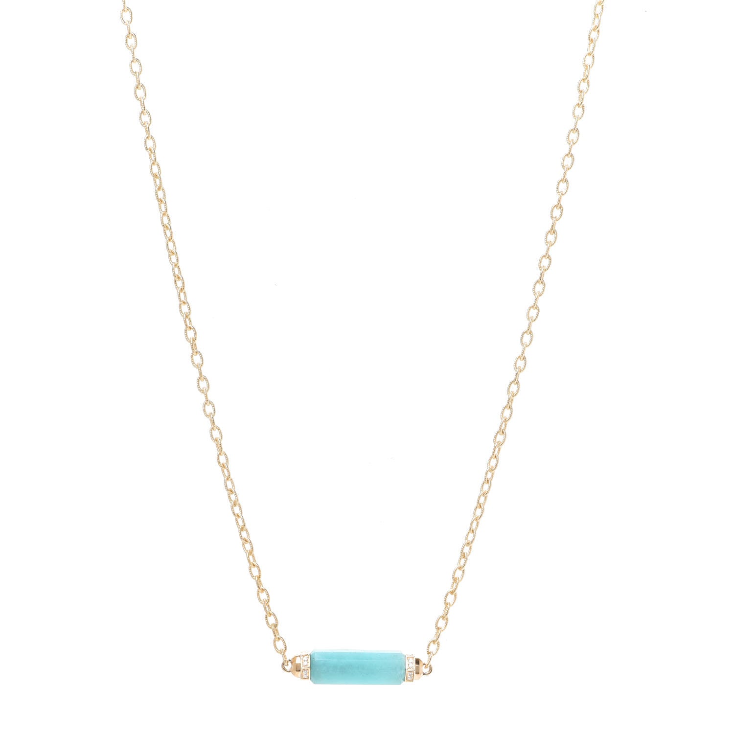 David Yurman 18K Yellow Gold Diamond Amazonite Barrels Pendant Necklace 1 of 5
