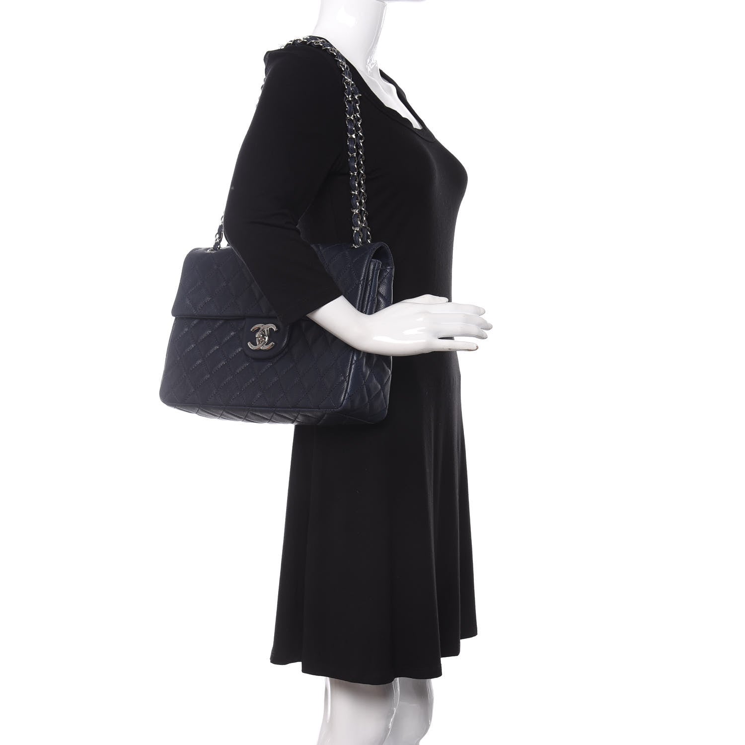 Chanel Washed Caviar Quilted Maxi Single Flap Dark Navy Blue 2 of 14