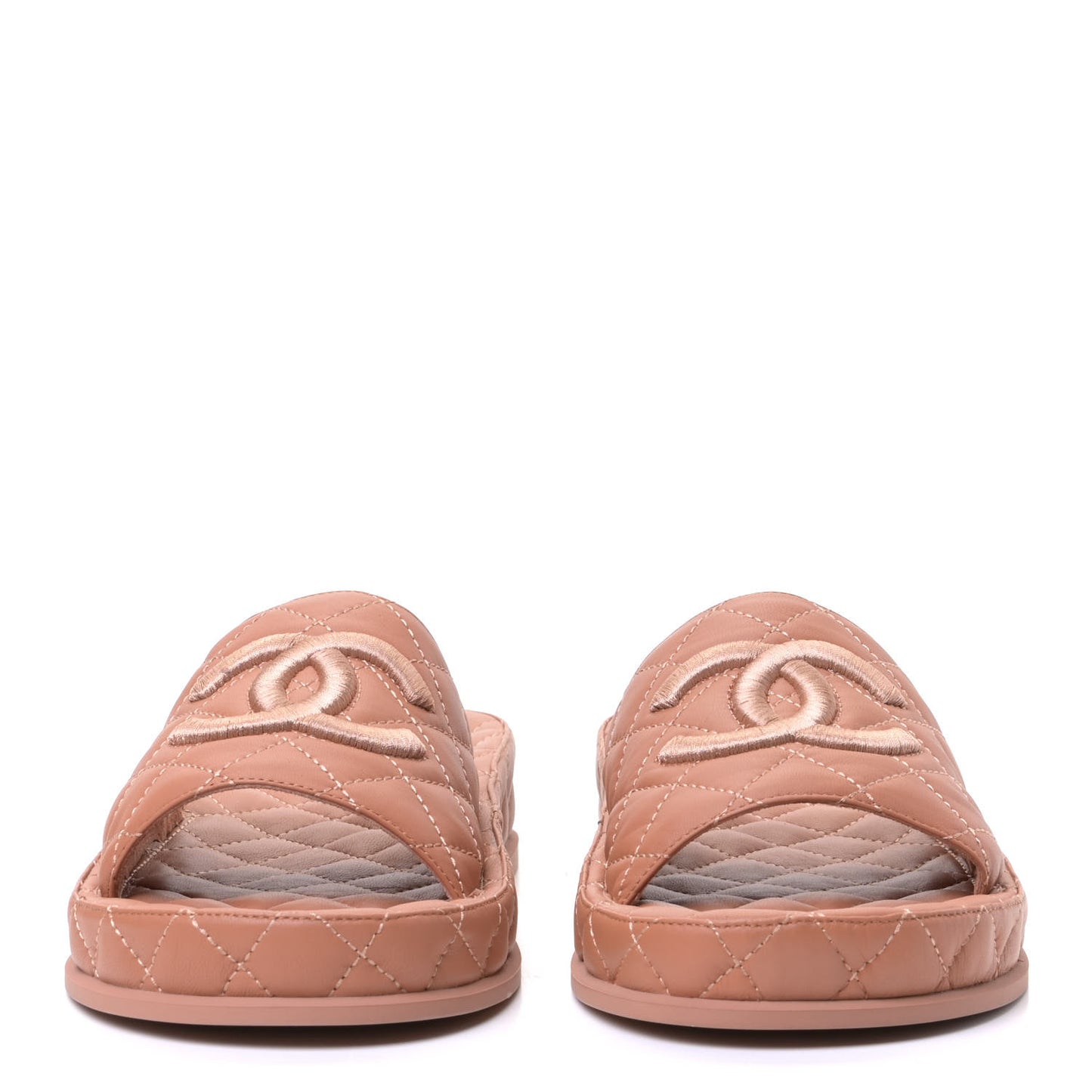 Lambskin Quilted CC Mules Sandals 40 Brown