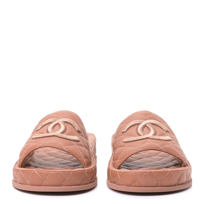 Chanel Lambskin Quilted CC Mules Sandals 40 Brown 2 of 4
