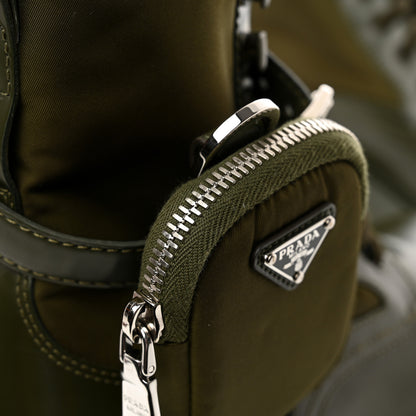 Prada Spazzolato Rois Re-Nylon Metal Triangle Logo Monolith Pouch Pocket 55mm Boots 38.5 Militare 10 of 15