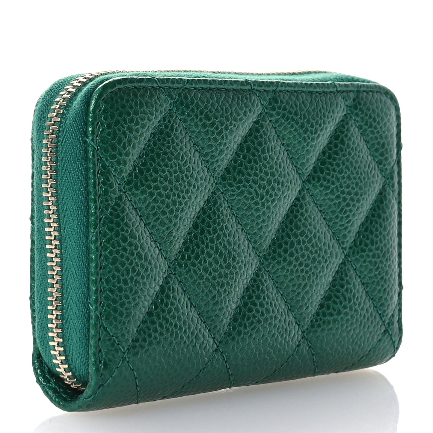 Metallic Caviar Quilted Zip Coin Purse Green