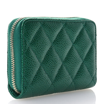 Chanel Metallic Caviar Quilted Zip Coin Purse Green 3 of 8