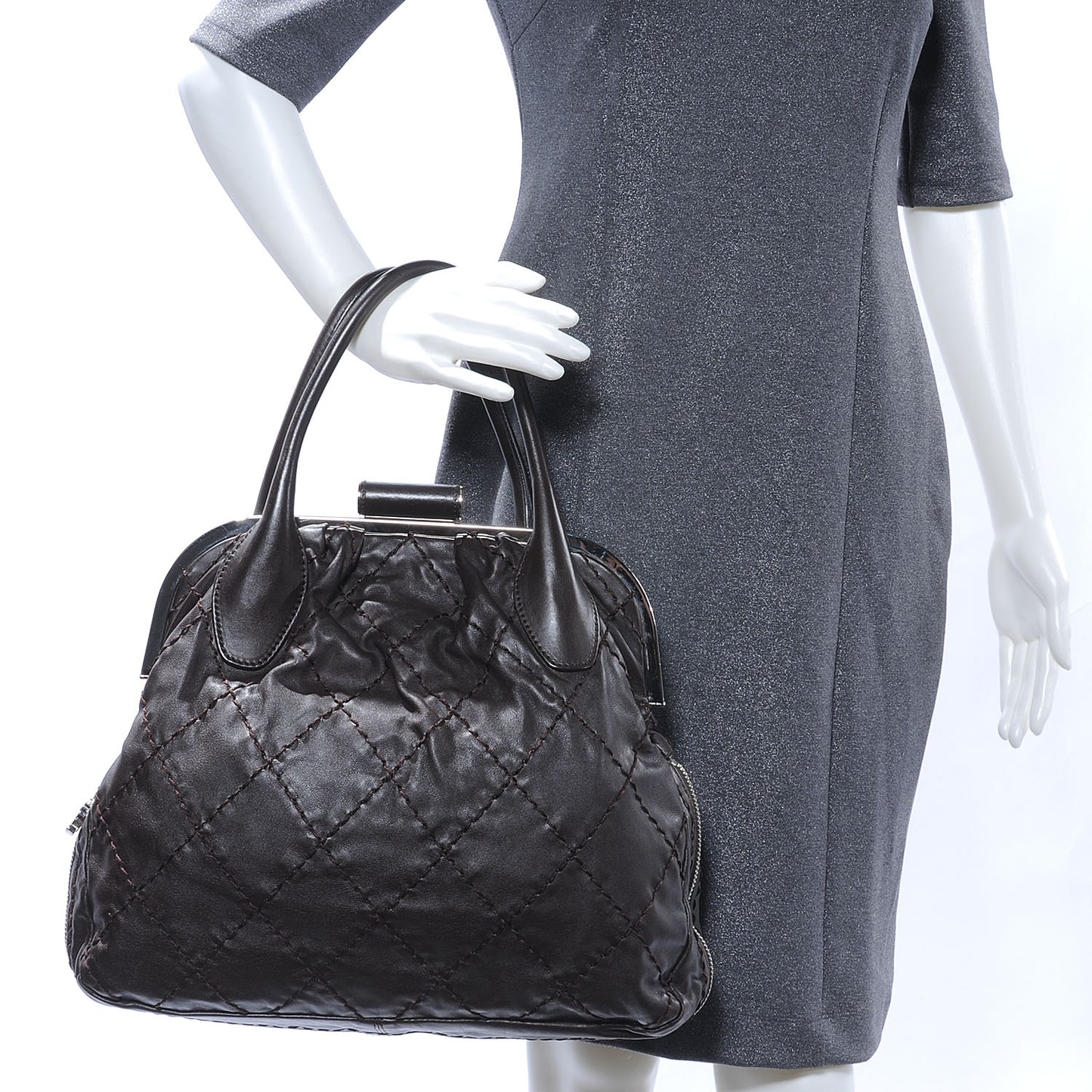 Lambskin Expandable Stitched Frame Top Bag Black