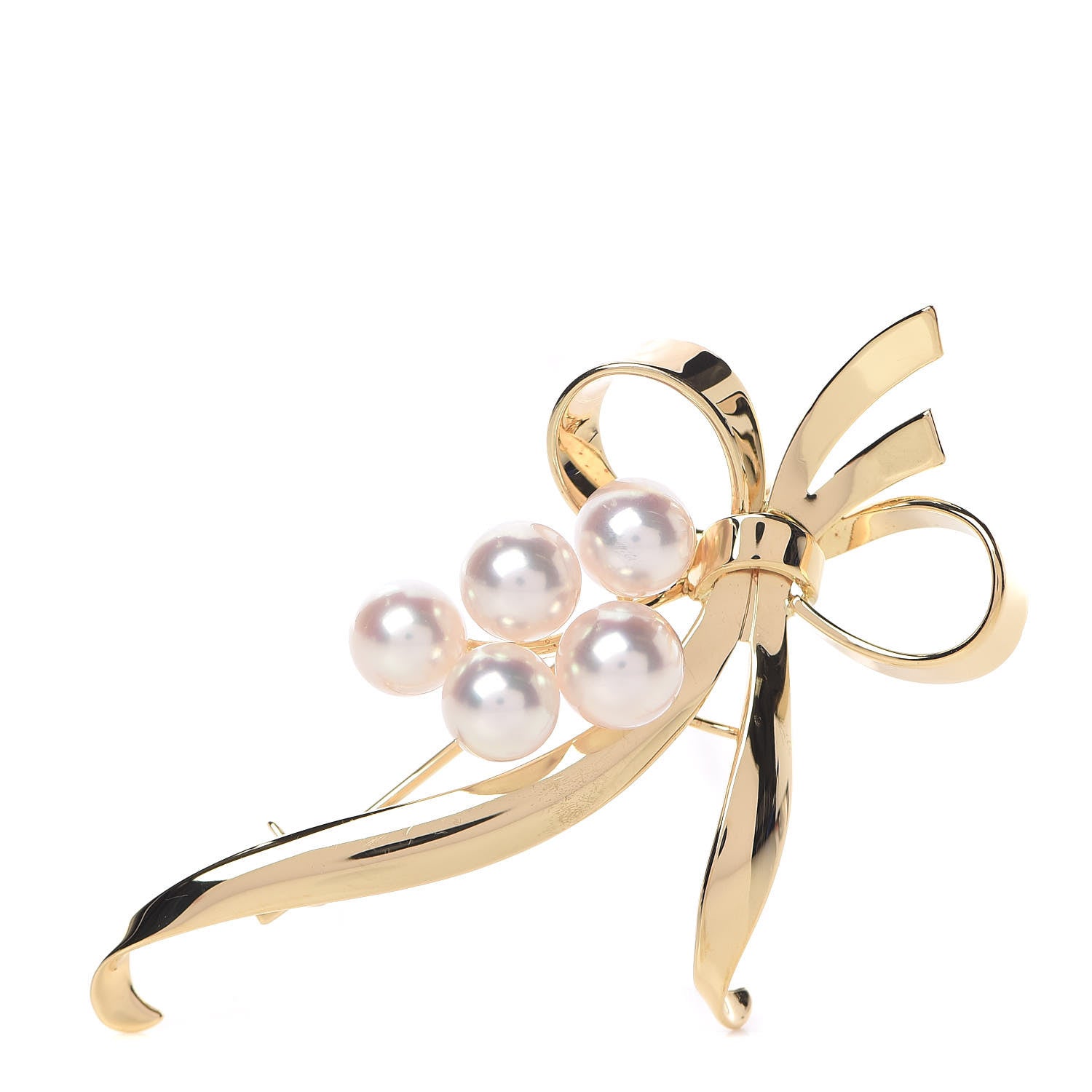 Mikimoto 18K Yellow Gold Akoya Pearl 6.5-7mm Ribbon Brooch Pin 1 of 4