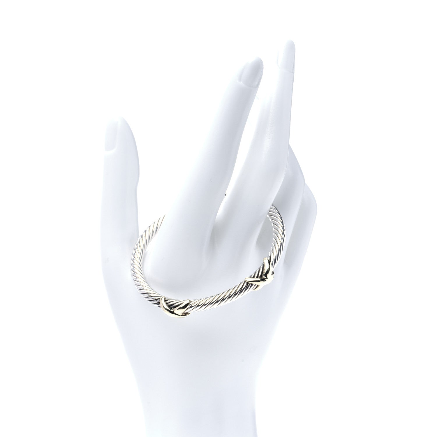 David Yurman Sterling Silver 14K Yellow Gold 5mm Double X Cable Bracelet 2 of 5