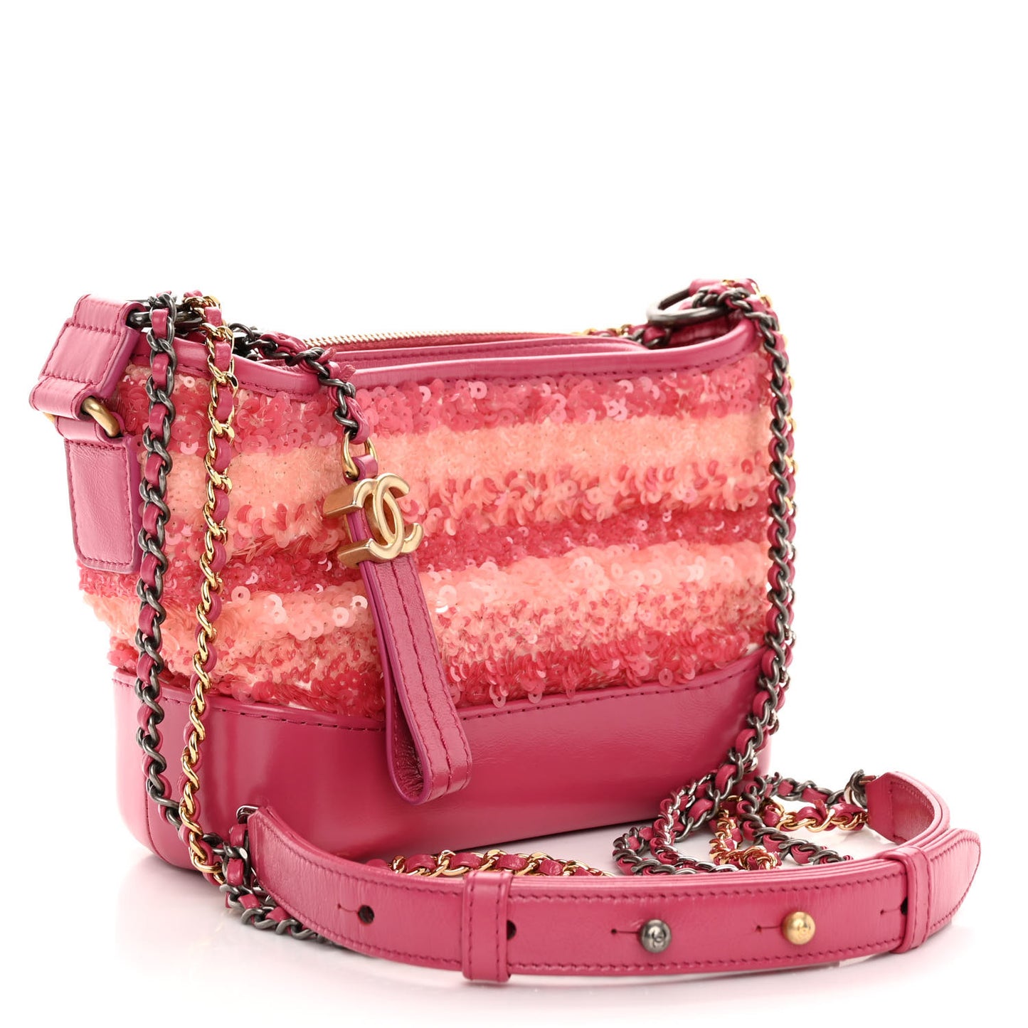 Sequin Calfskin Small Gabrielle Hobo Pink