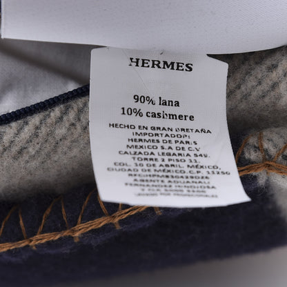 Hermes Wool Cashmere Avalon Bayadere Pillow PM Indigo Ocre 7 of 7