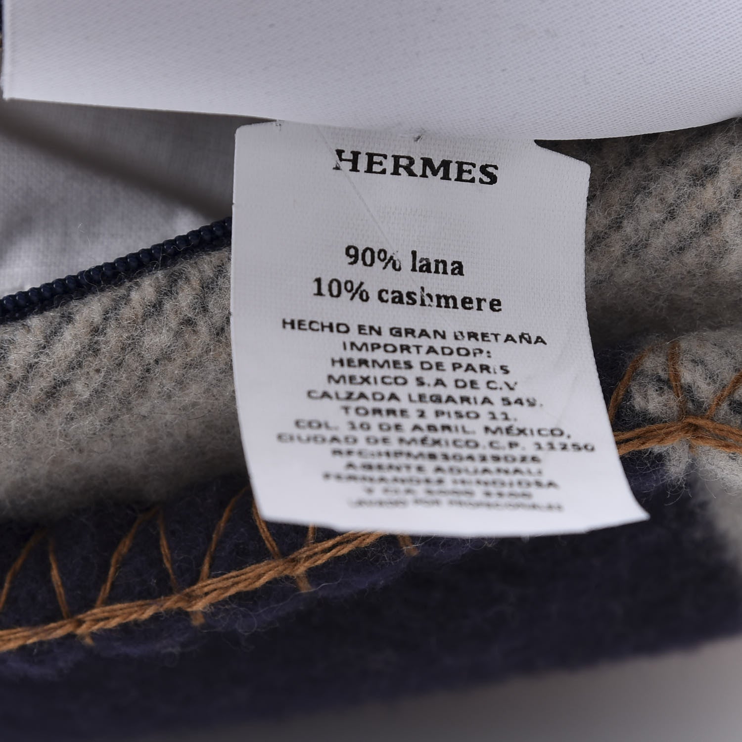 Hermes Wool Cashmere Avalon Bayadere Pillow PM Indigo Ocre 7 of 7