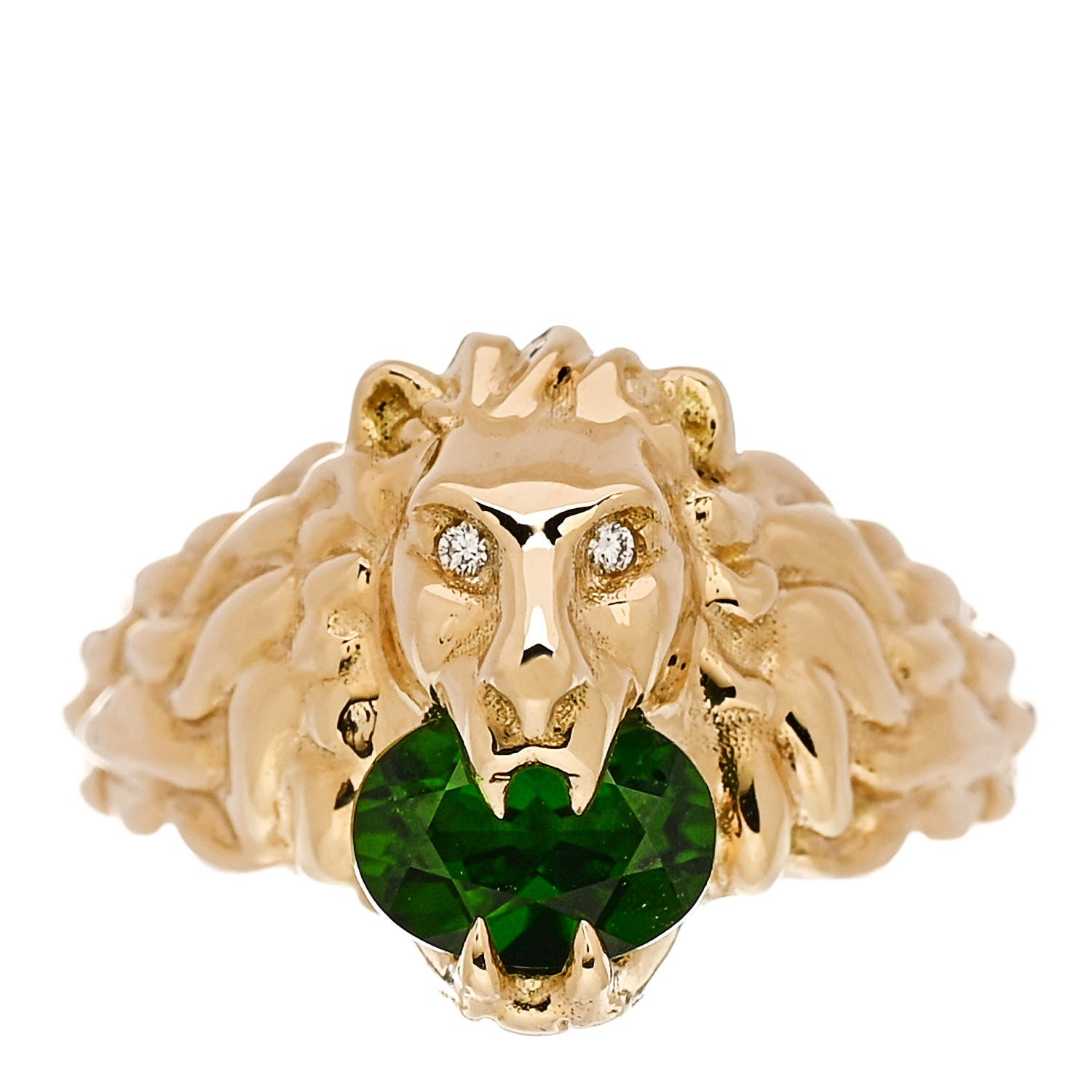Gucci 18K Yellow Gold Diamond Chrome Diopside Lion Head Ring 49 4.75 1 of 7
