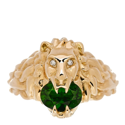 Gucci 18K Yellow Gold Diamond Chrome Diopside Lion Head Ring 49 4.75 1 of 7