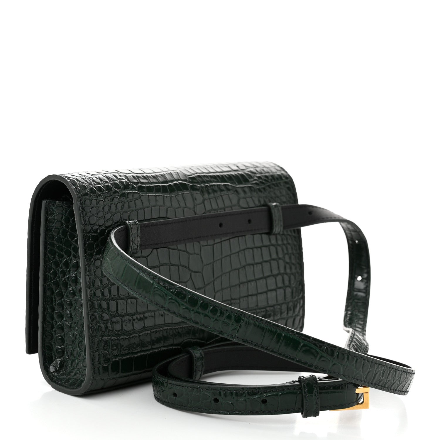 Saint Laurent Calfskin Crocodile Embossed Monogram Kate Belt Bag  Dark Mint 3 of 9
