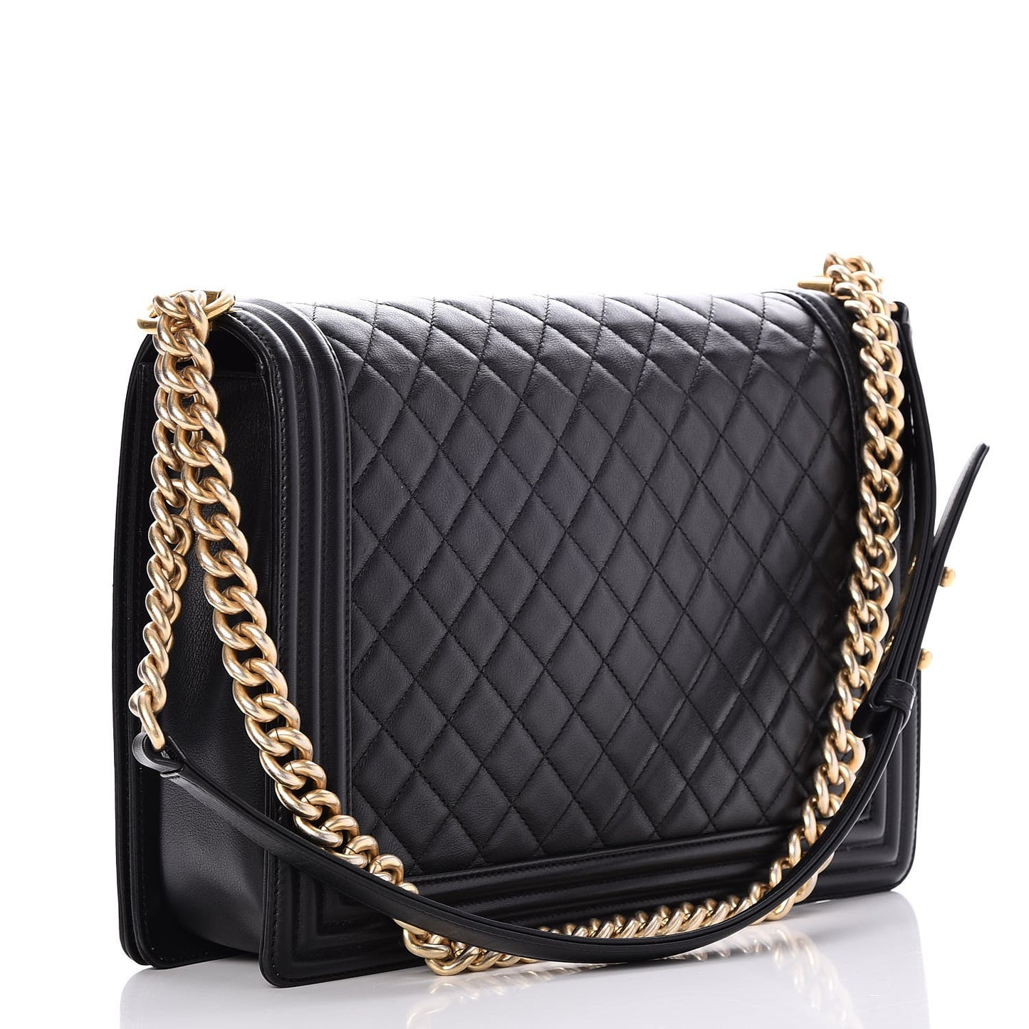 Calfskin Quilted Large Boy Flap Black