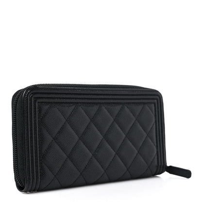 Chanel Caviar Quilted Boy Long Zip Around Wallet Black 3 of 11