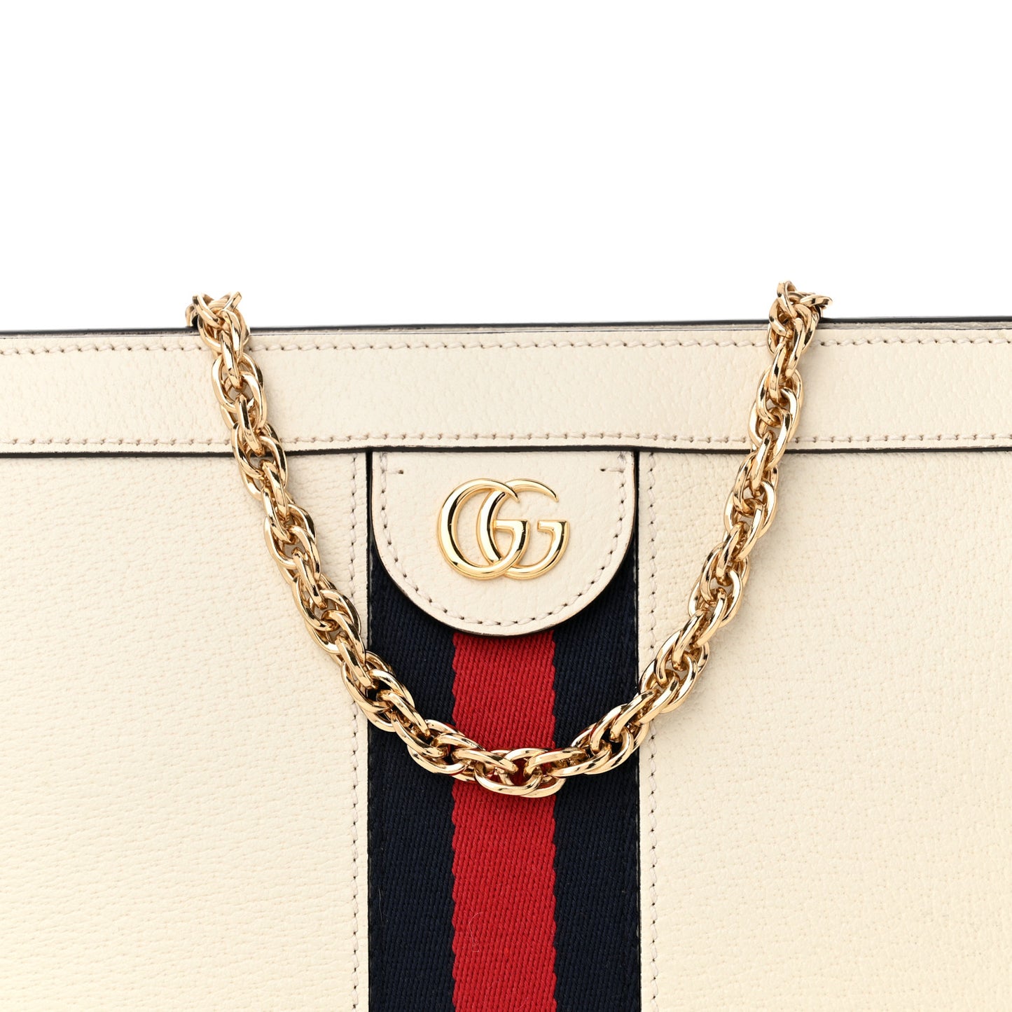 Textured Calfskin Web Small Ophidia Chain Shoulder Bag Mystic White