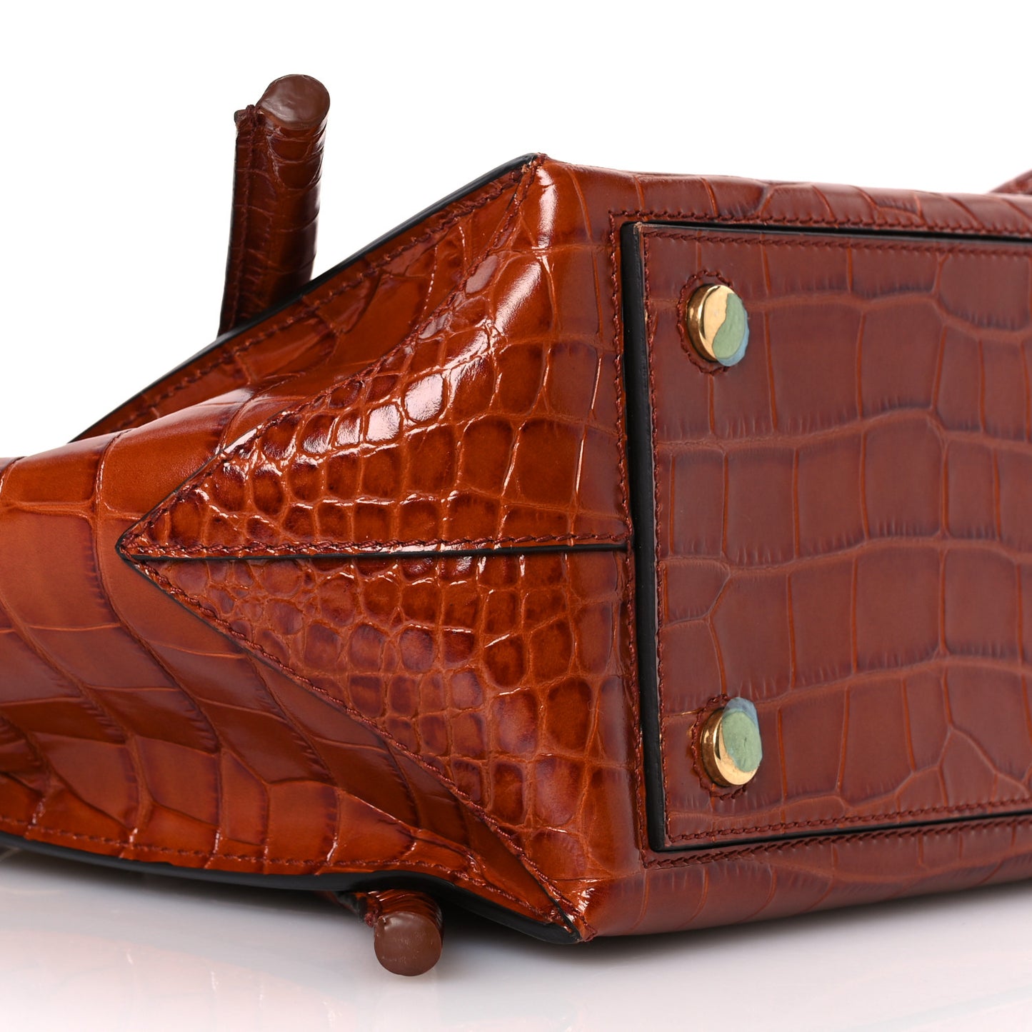 Calfskin Crocodile Embossed Small Pipe Bag Chestnut