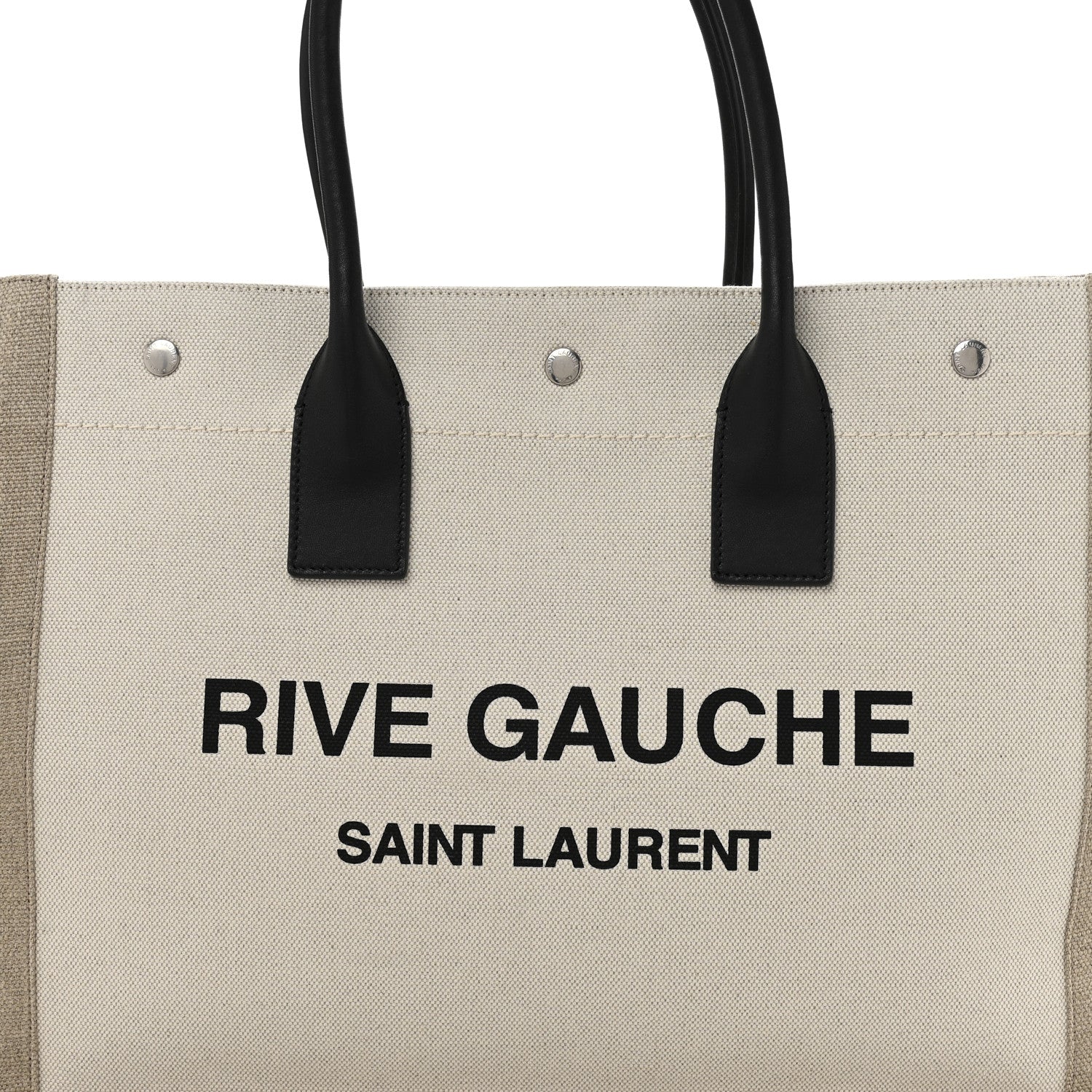 Saint Laurent Linen Calfskin Small Rive Gauche Tote Greggio Natural 7 of 9