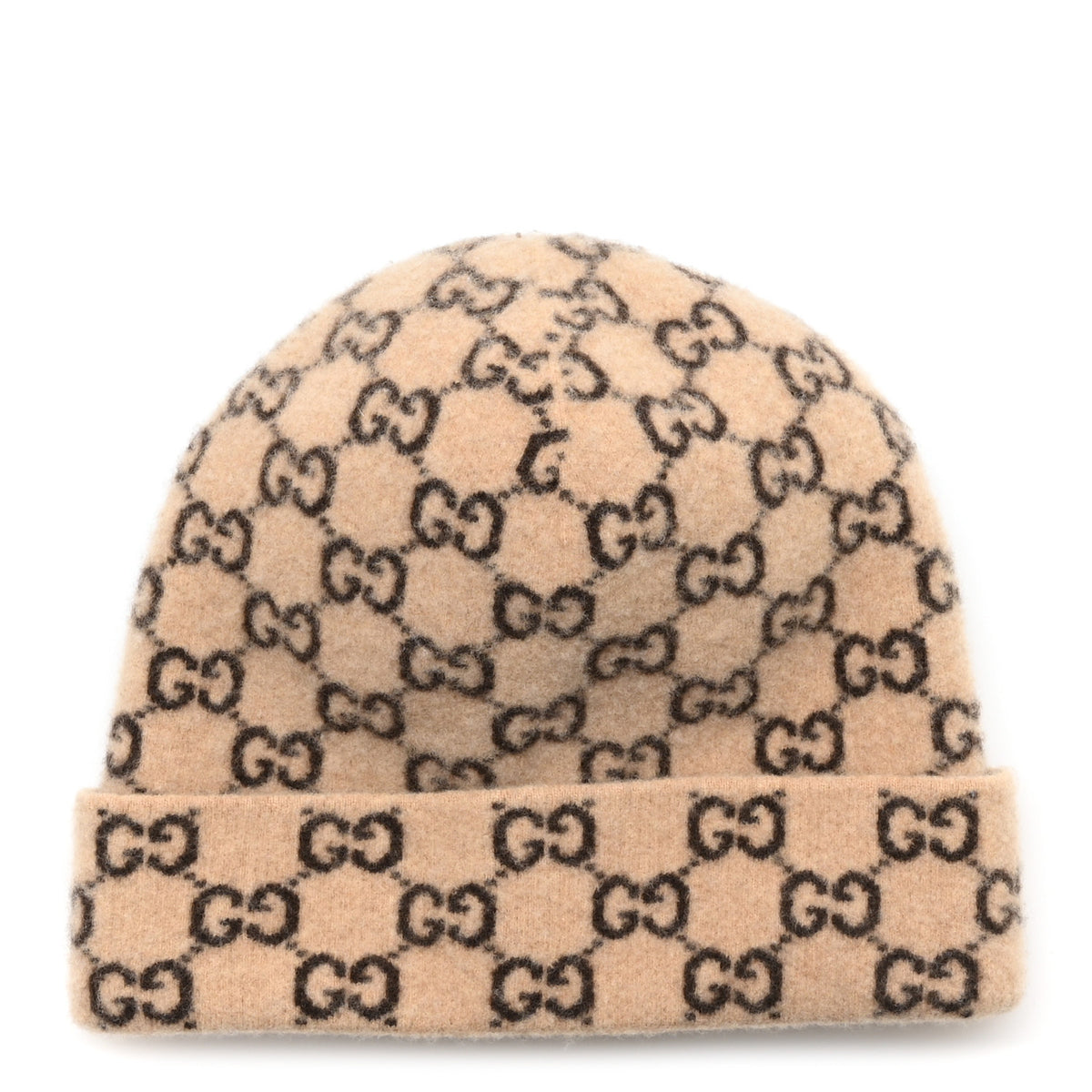 Wool GG Monogram Fog Tricot Beanie Hat M Beige Dark Brown