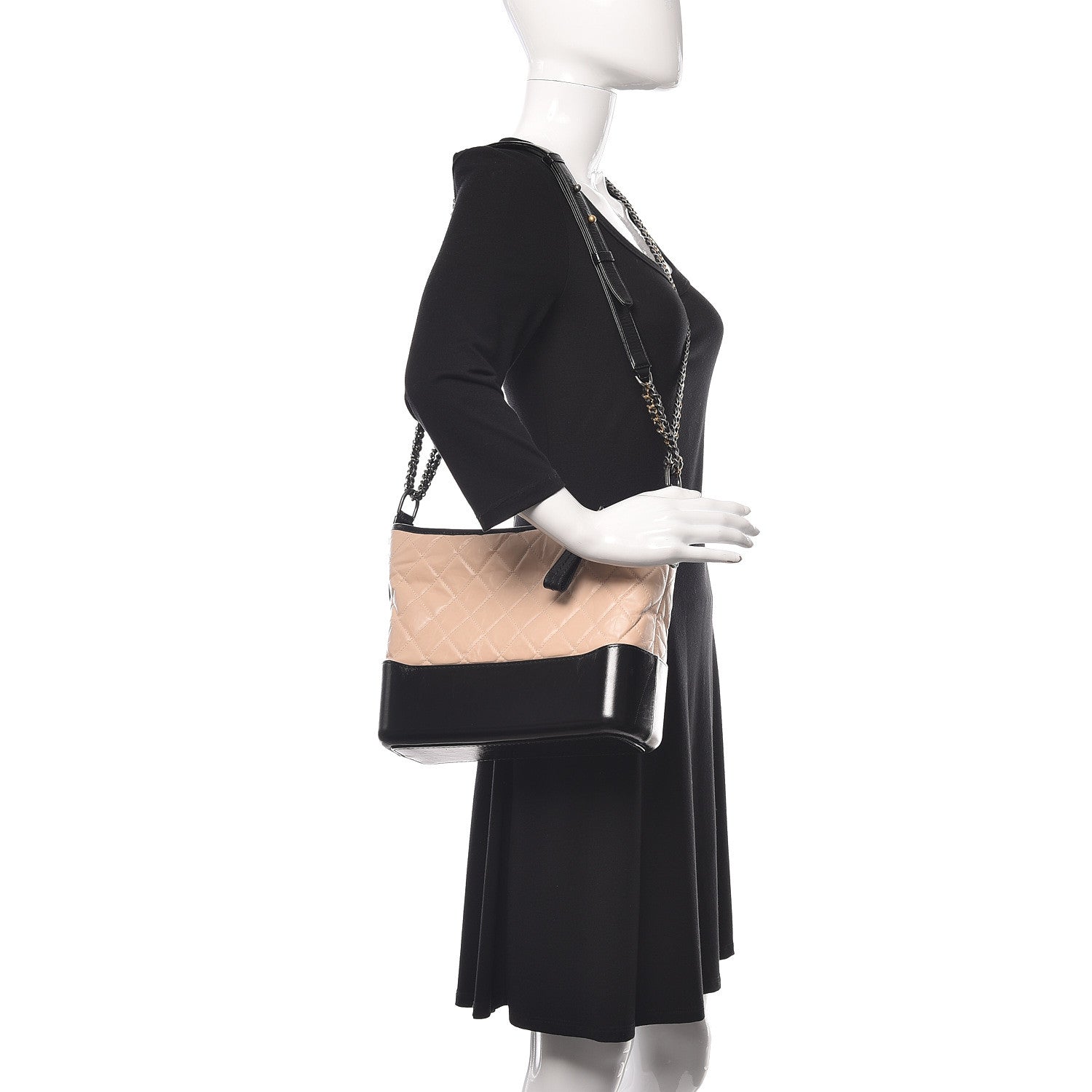 Chanel Aged Calfskin Quilted Medium Gabrielle Hobo Beige Black 2 of 11