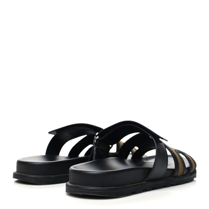Hermes Canvas Calfskin Mens Chypre Sandals 42 Kaki Black 4 of 9
