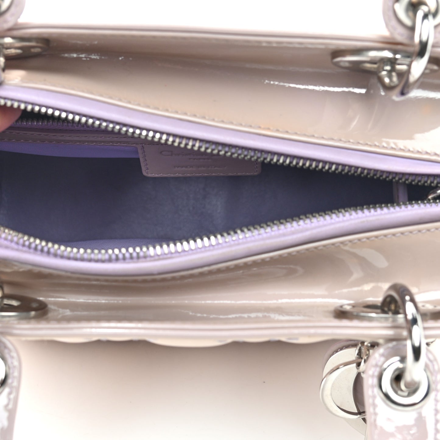 Lambskin Patent Stitched Cannage Medium Lady Dior Beige Purple