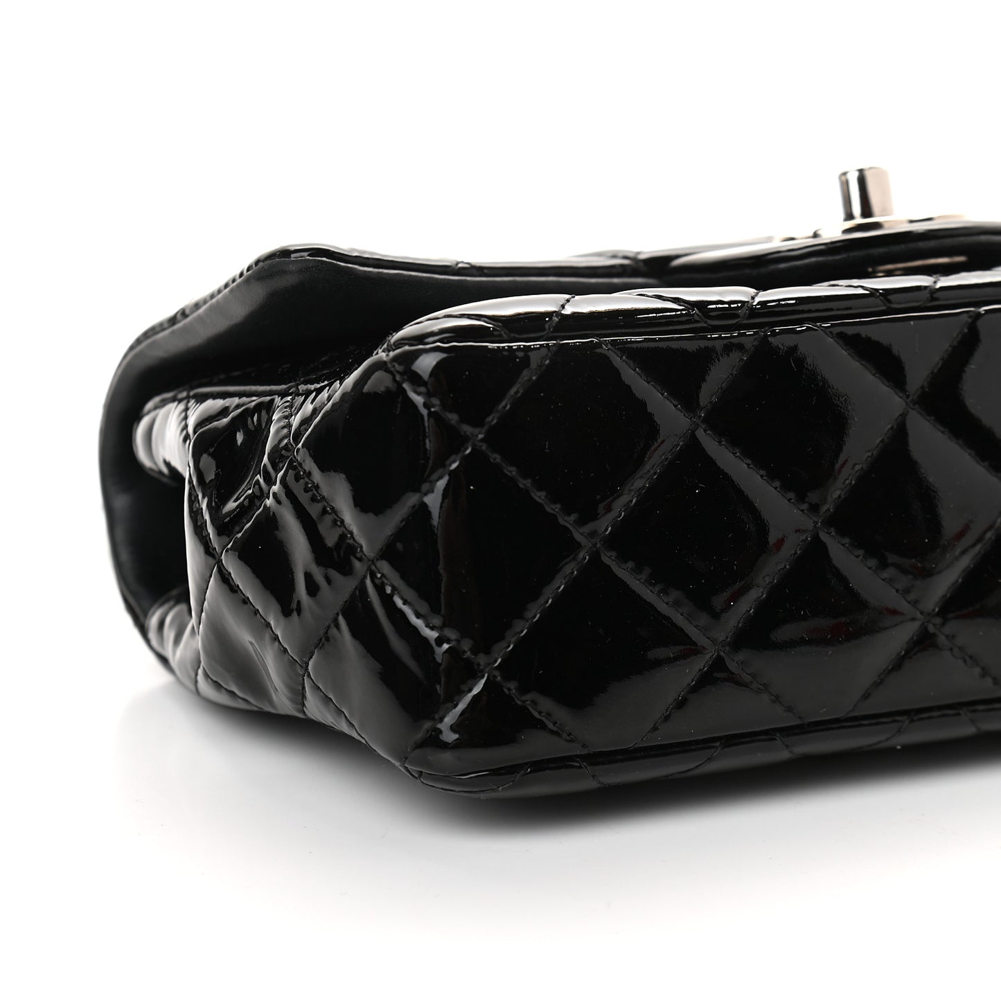 Patent Calfskin Quilted Mini Rectangular Flap Black