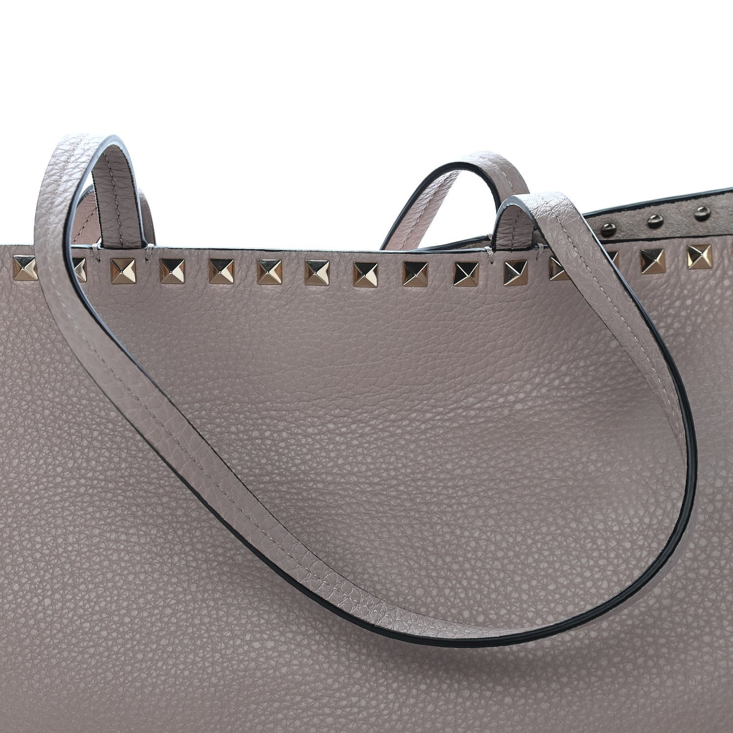Grained Calfskin Rockstud Shoulder Tote Poudre