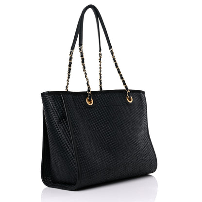 Chanel Straw Raffia Calfskin Chain Small Deauville Tote Black 3 of 13