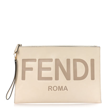 Fendi Vitello King Logo Embossed Large Flat Pouch White Ice 1 of 7