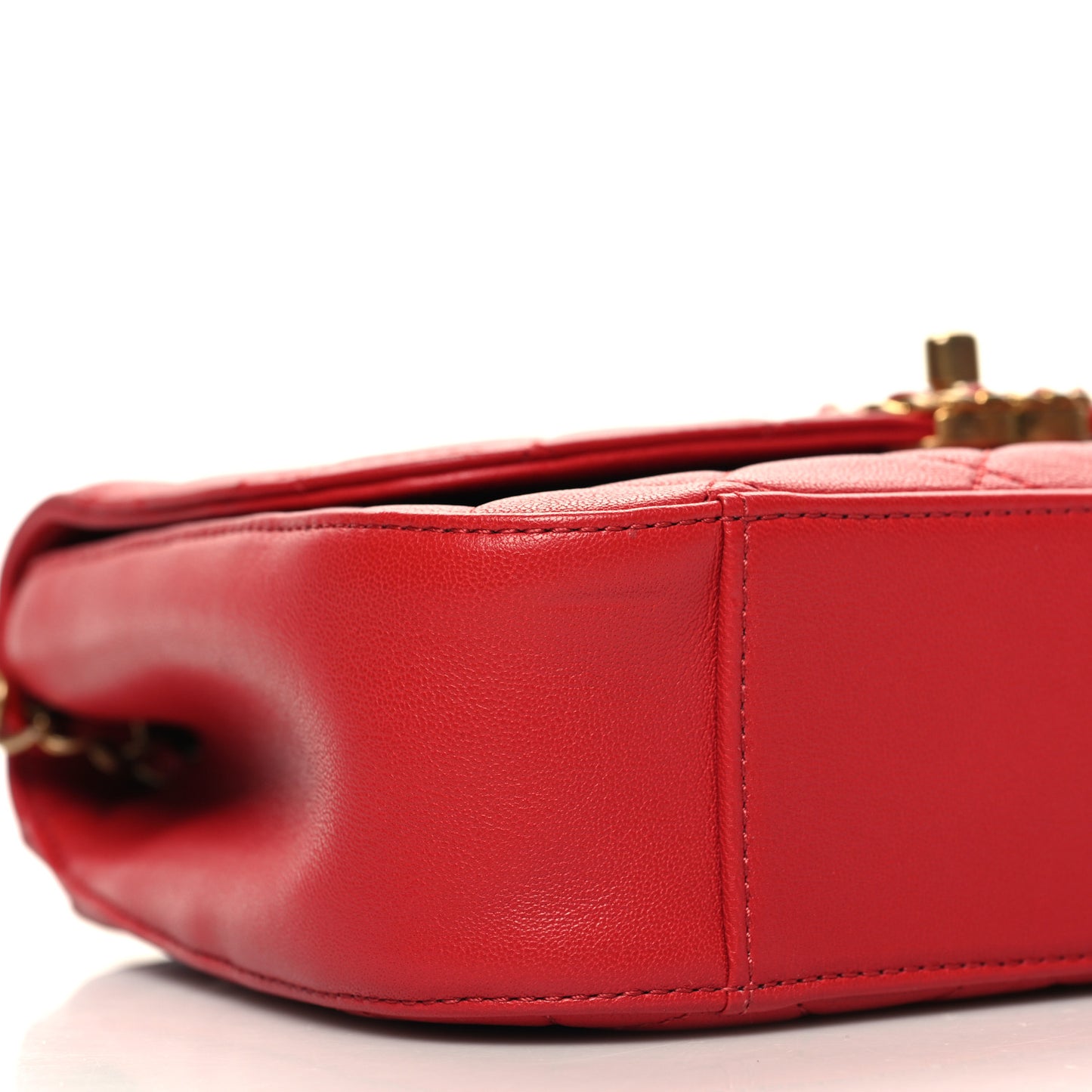 Lambskin Quilted Chain Infinity Top Handle Flap Red