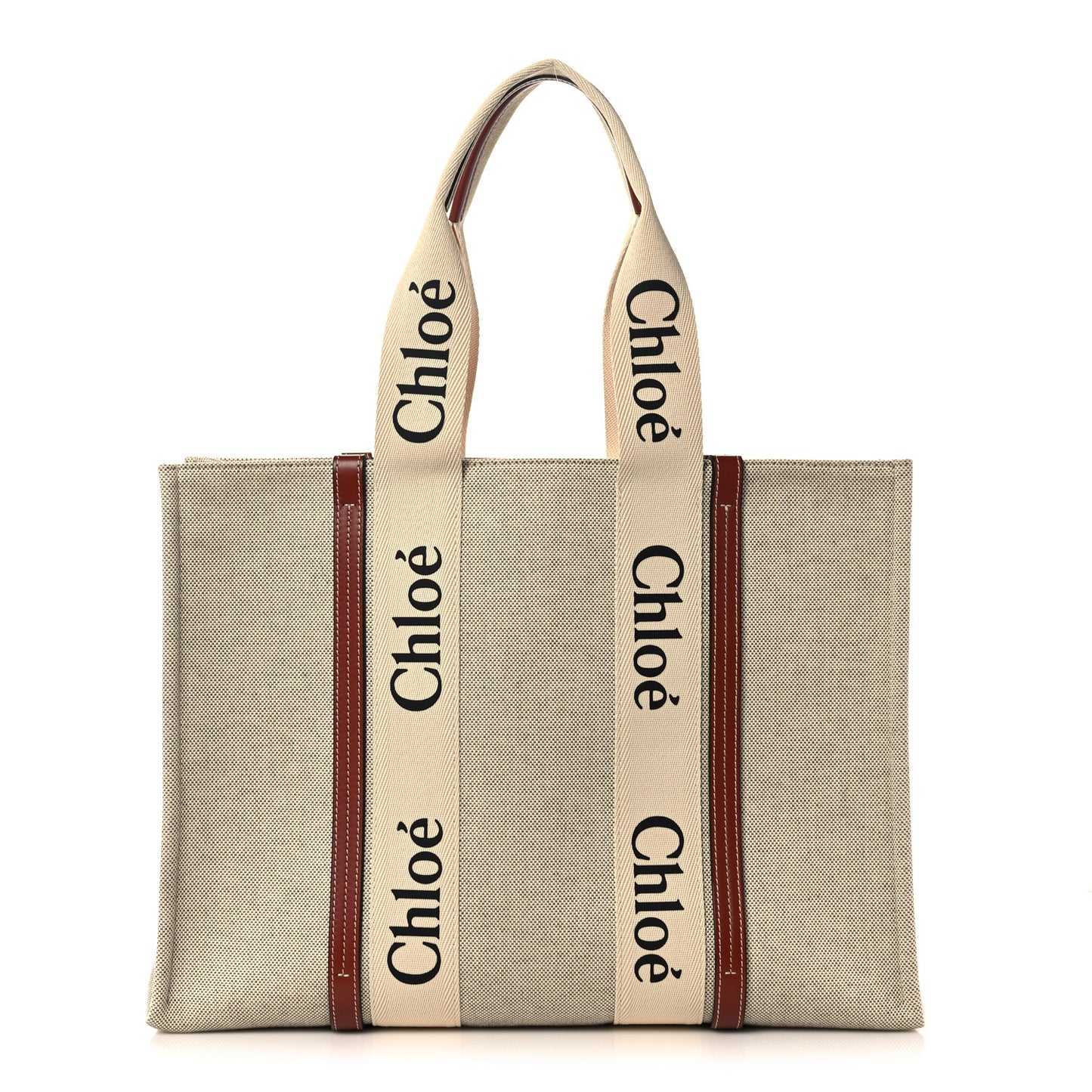 Cotton Calfskin Large Woody Ribbon Tote White Brown