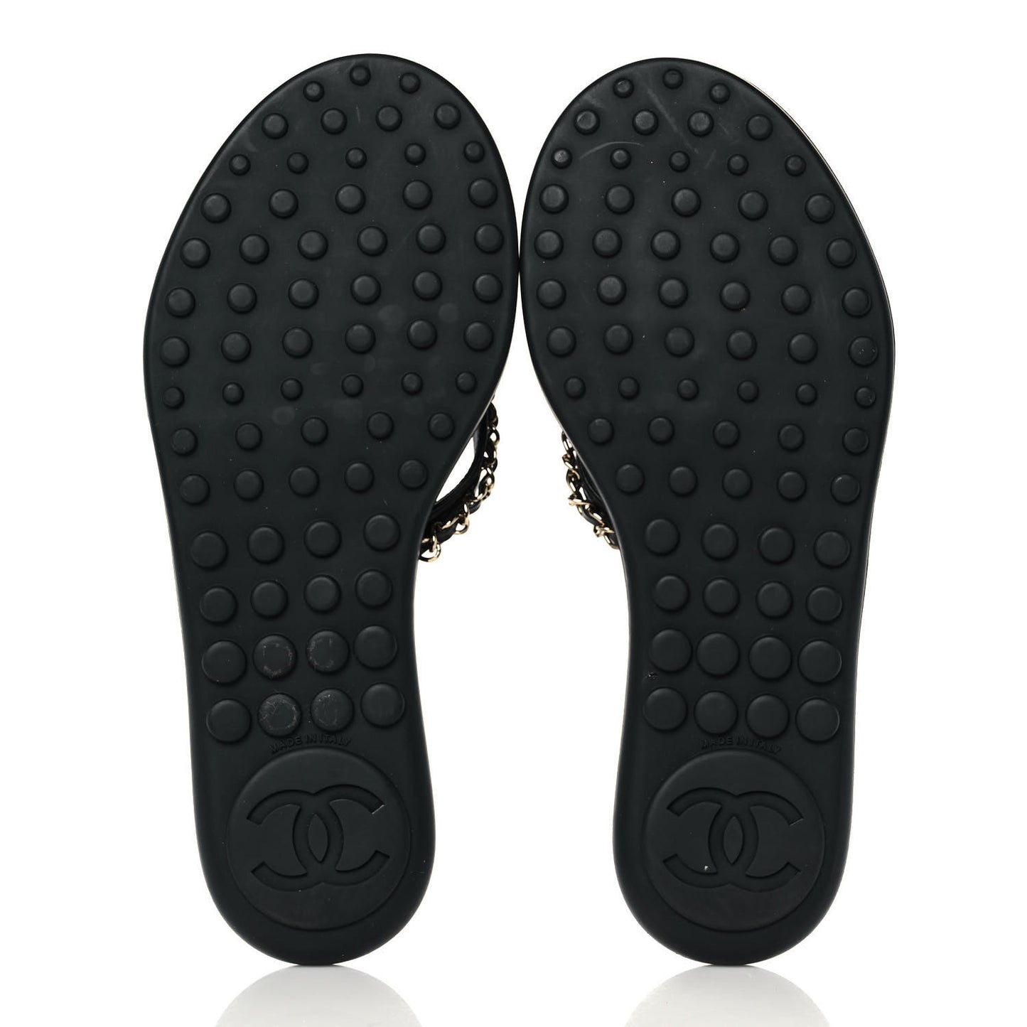 Lambskin CC Chain Thong Sandals 37 Black