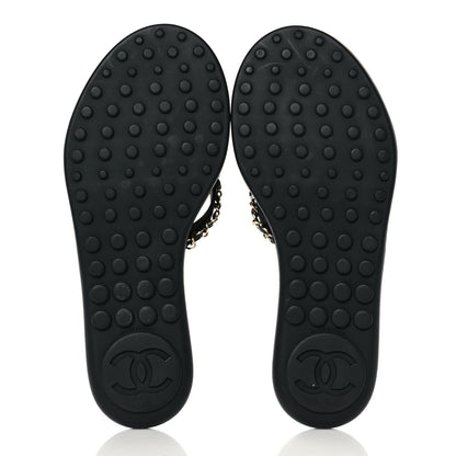 Chanel Lambskin CC Chain Thong Sandals 37 Black 5 of 8