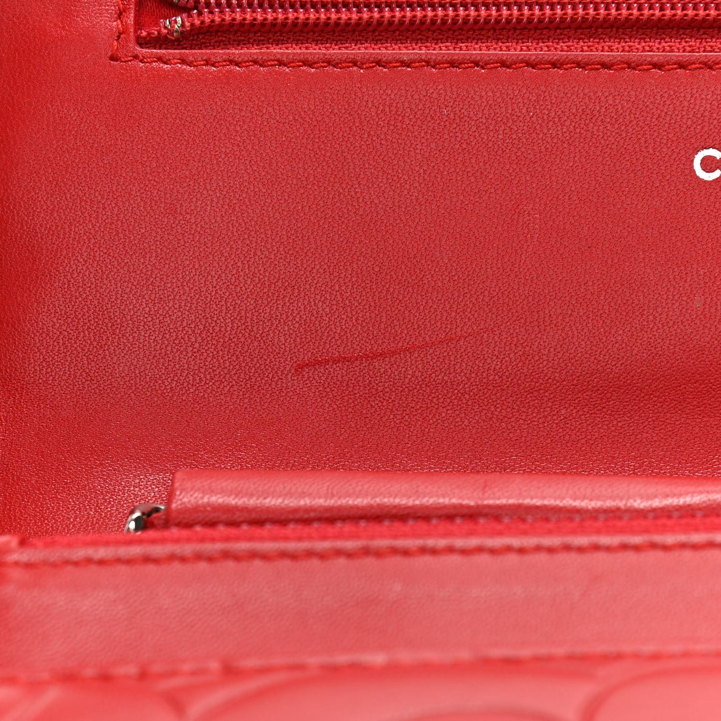 Lambskin Camellia Embossed Wallet On Chain WOC Red
