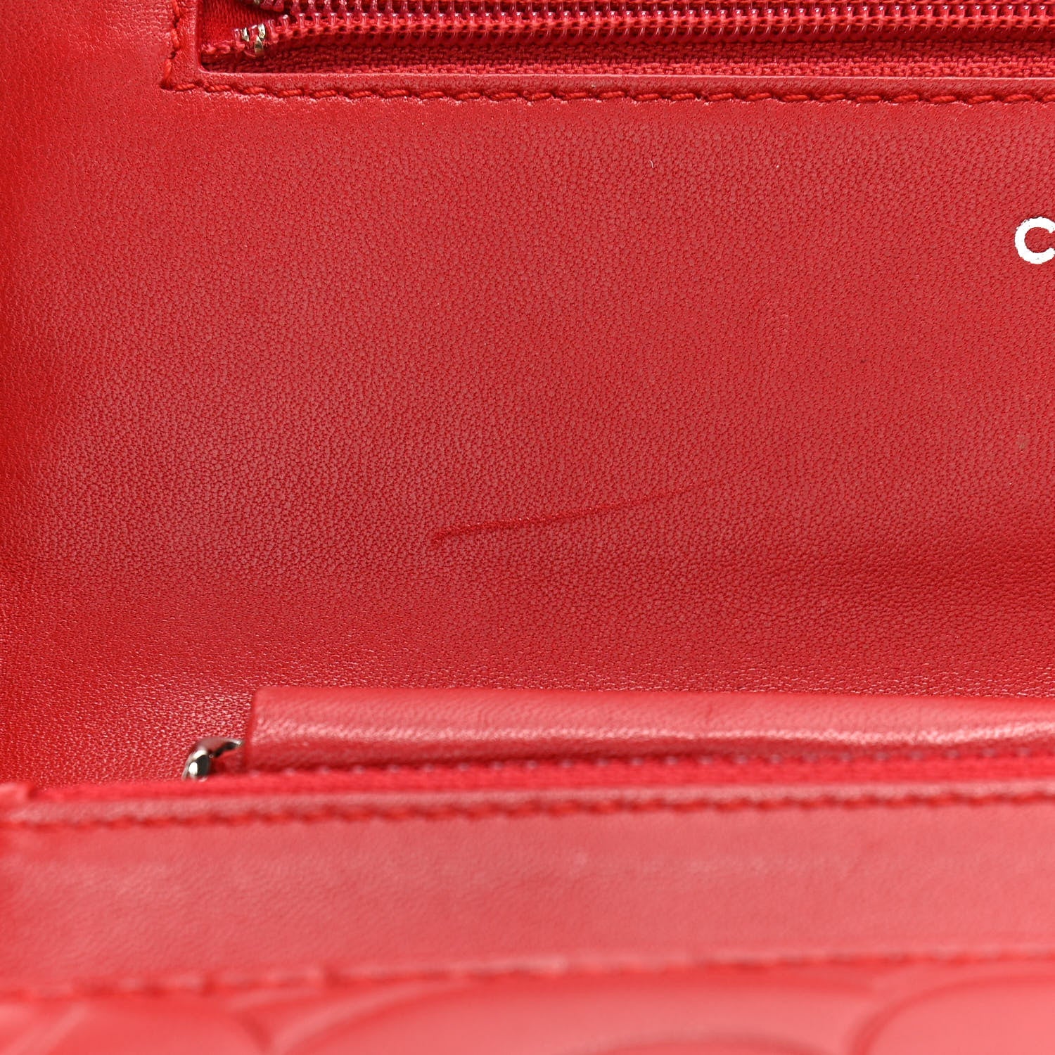 Chanel Lambskin Camellia Embossed Wallet On Chain WOC Red 15 of 17