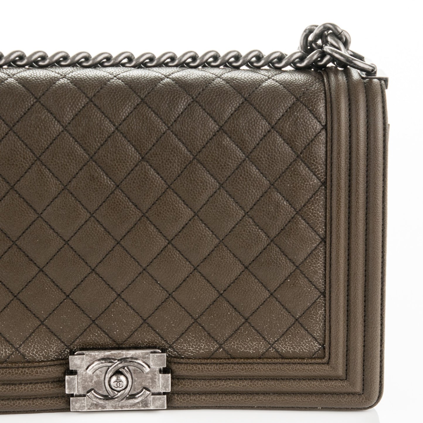Caviar Quilted New Medium Boy Flap Khaki