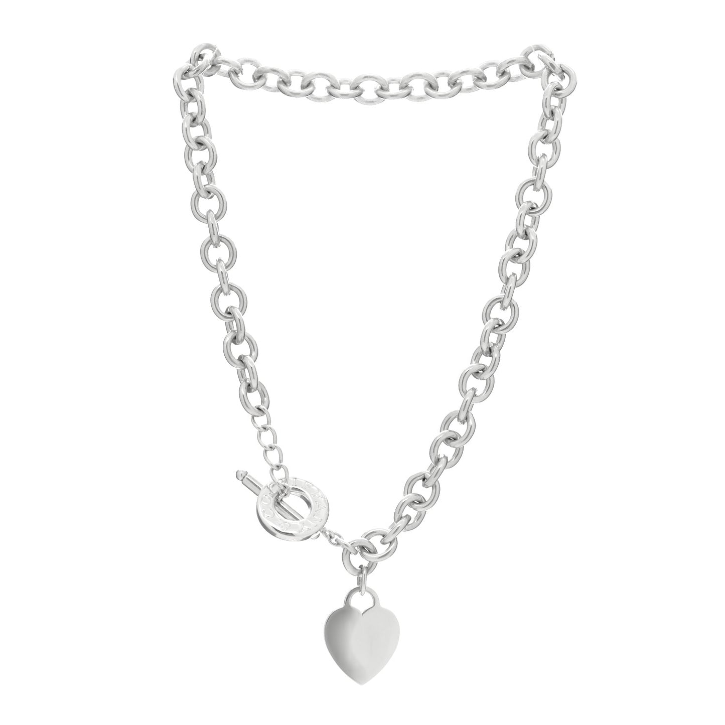 Sterling Silver Heart Tag Toggle Necklace