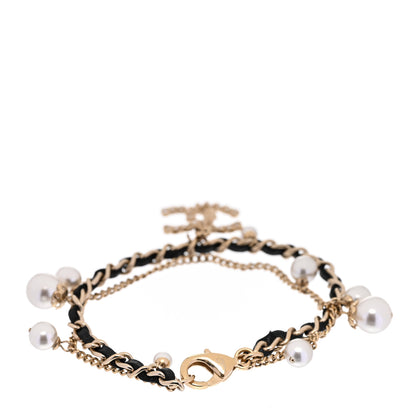Chanel Lambskin Pearl Crystal Chain CC Bracelet Black Gold 3 of 6