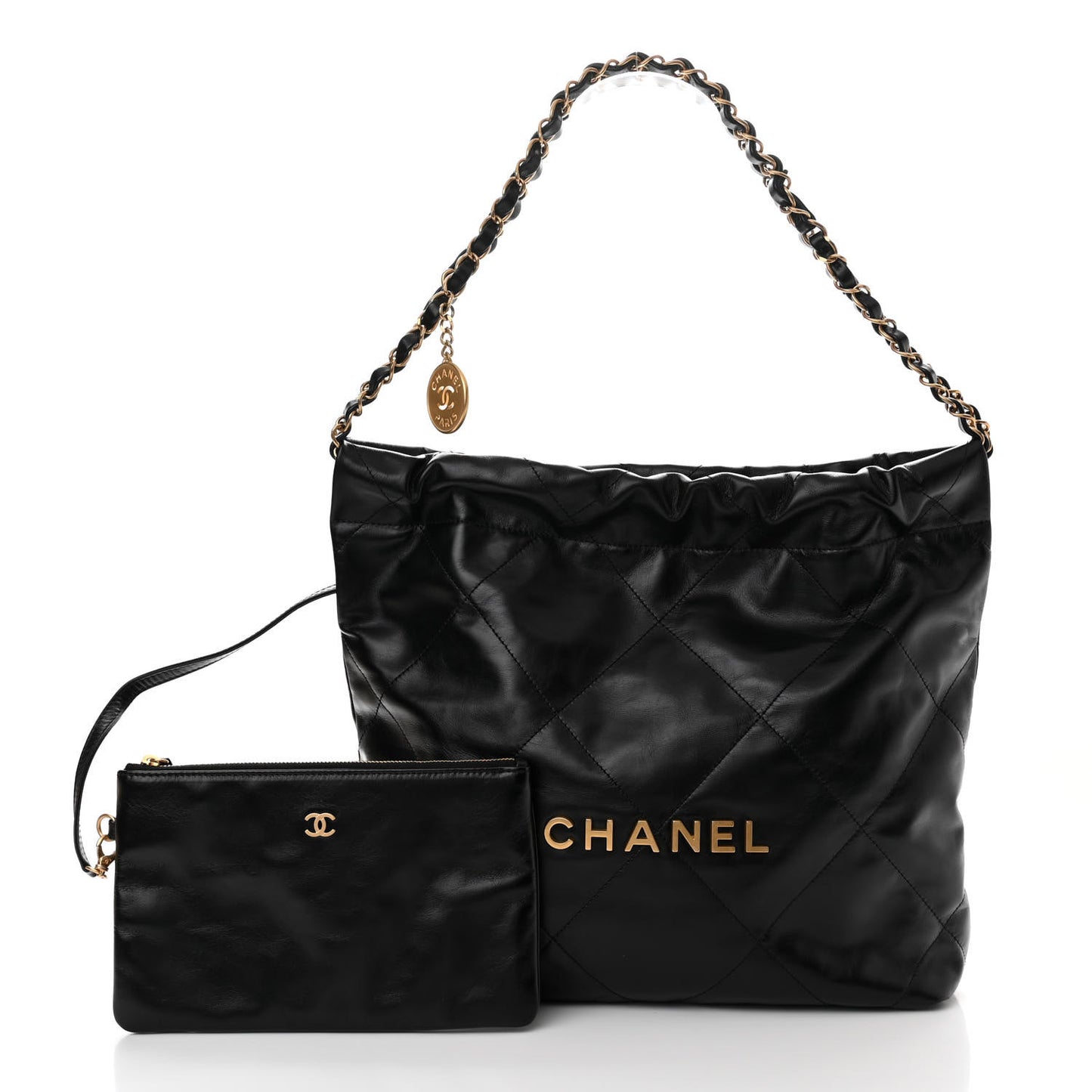 Shiny Calfskin Quilted Small Chanel 22 Black