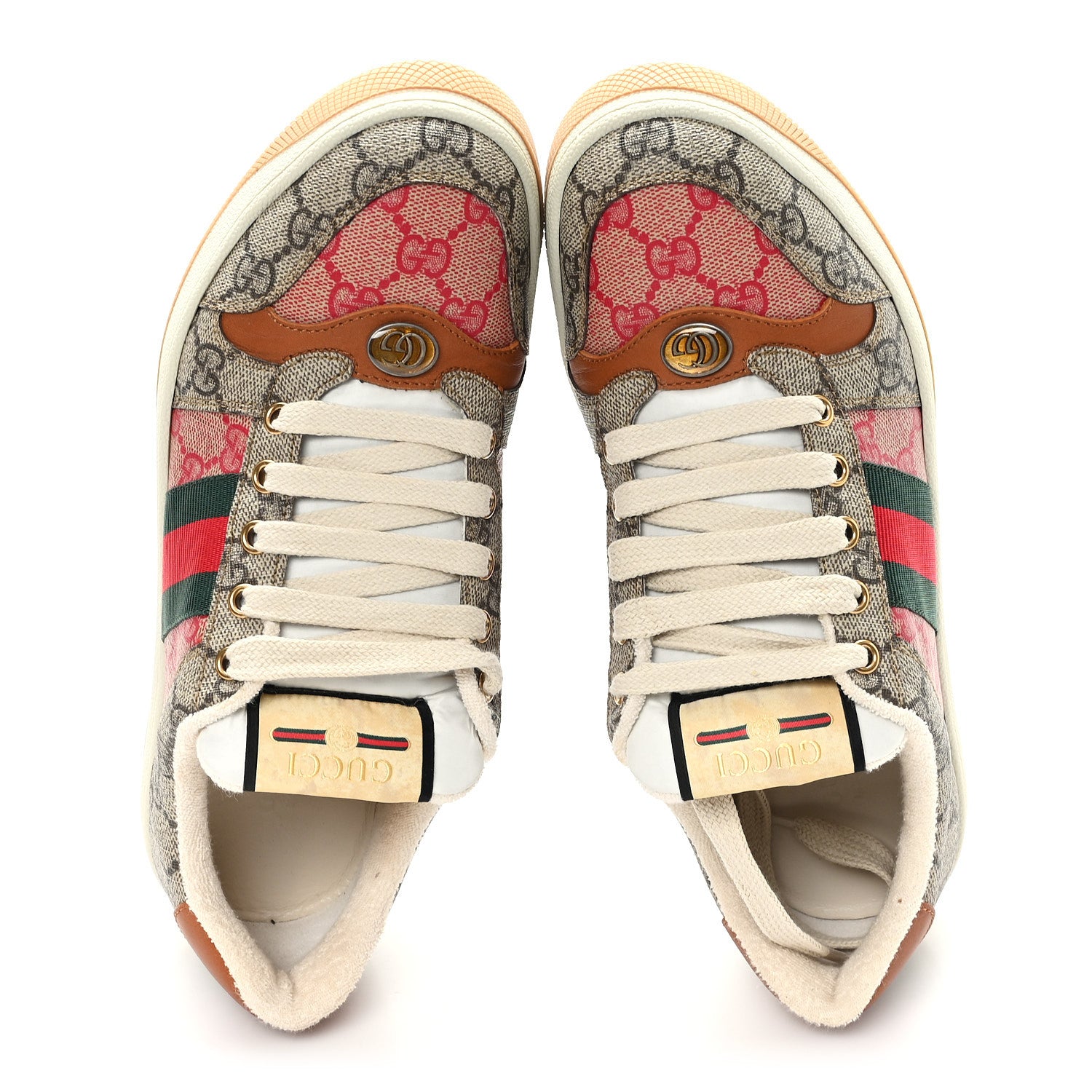 Gucci GG Supreme Monogram Harness Calfskin Web Womens Screener Sneakers 39 Beige Ebony Rosso Harness Brown 2 of 9