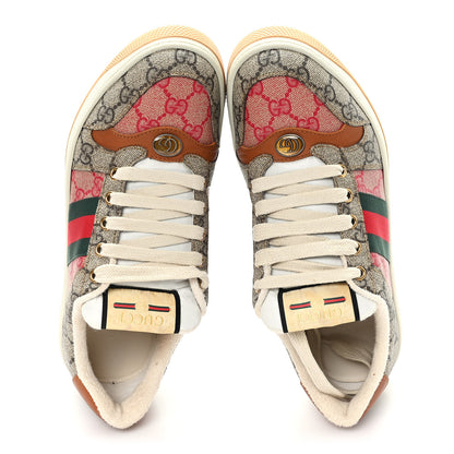 Gucci GG Supreme Monogram Harness Calfskin Web Womens Screener Sneakers 39 Beige Ebony Rosso Harness Brown 2 of 9
