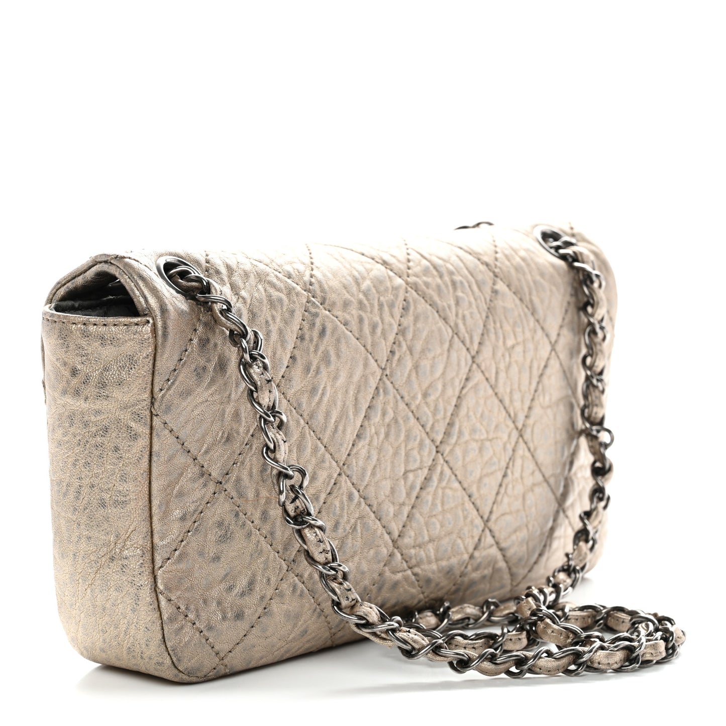 Distressed Metallic Lambskin Quilted Le Marais Ligne Flap Gold