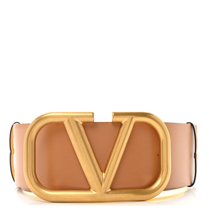 Valentino Garavani Glossy Calfskin VLogo Reversible 70mm Belt 80 32 Saddle Brown Yellow 8 of 10