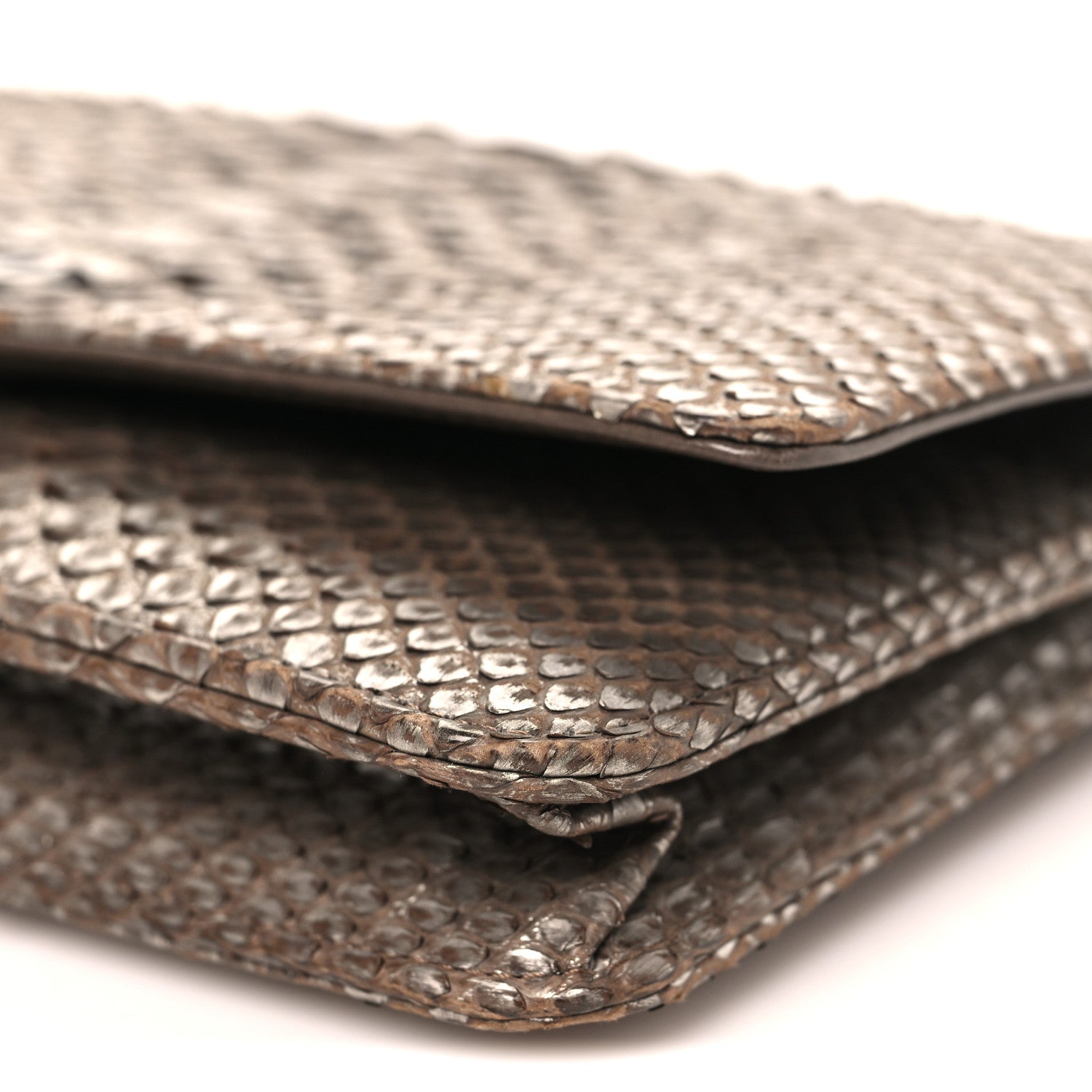 Chanel Snakeskin Wallet On Chain WOC Brown Silver 1891916