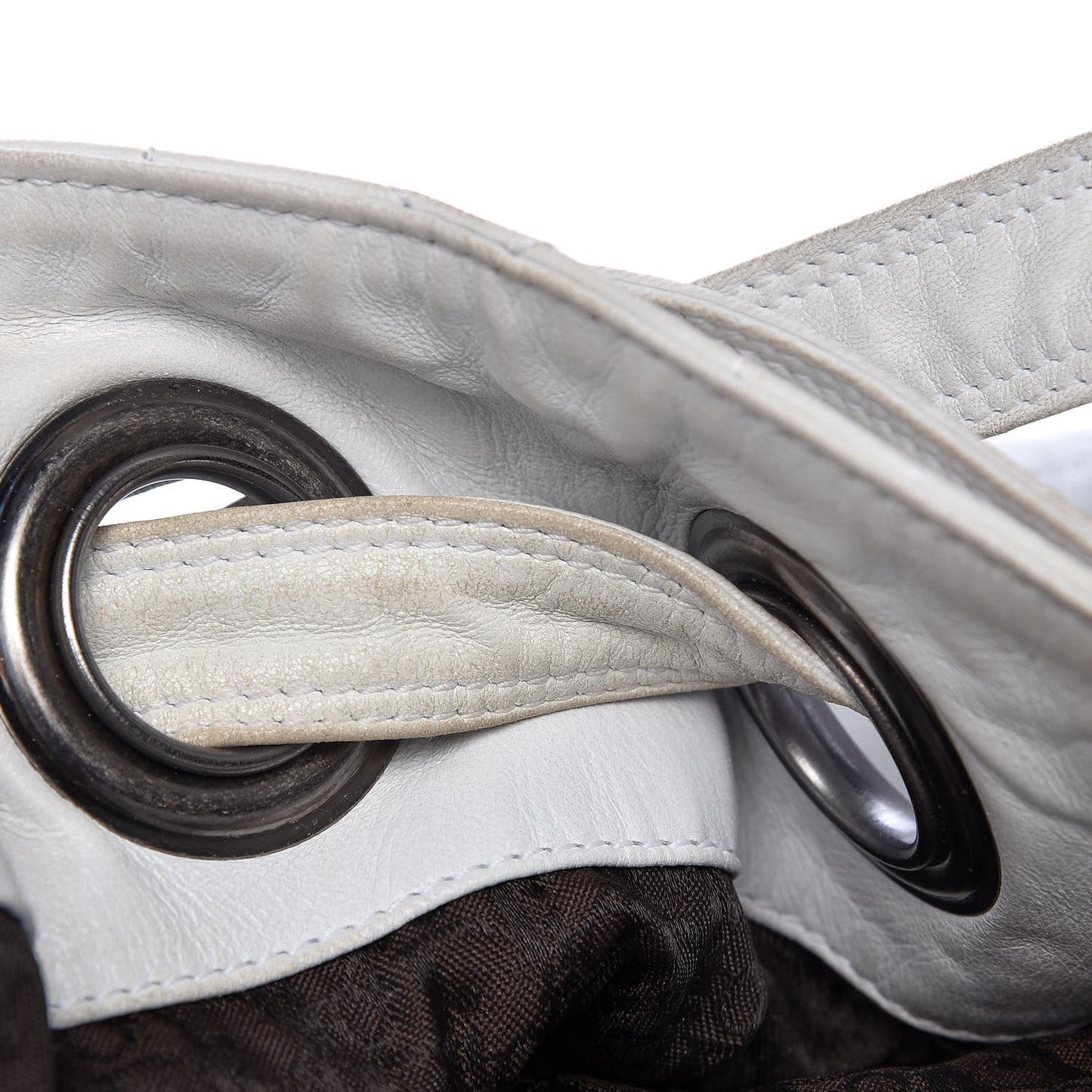 Lambskin Cannage Drawstring Bag White