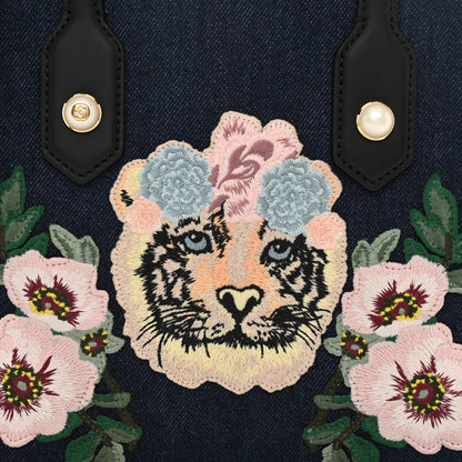 Gucci Denim Embroidered Tiger Tote Blue Multicolor 8 of 10