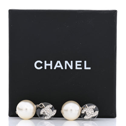 Chanel Crystal Pearl CC Drop Earrings Silver Pearly White 5 of 5