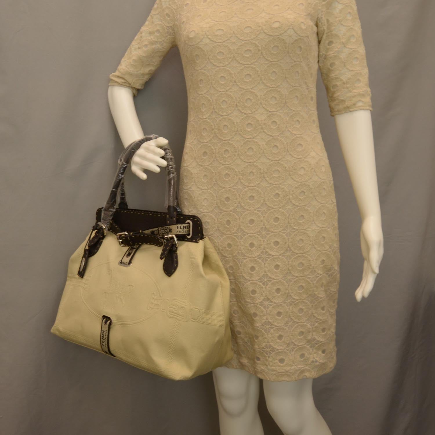 Fendi Canvas Calfskin Romano Selleria Villa Borghese Equestrian Satchel 2 of 7