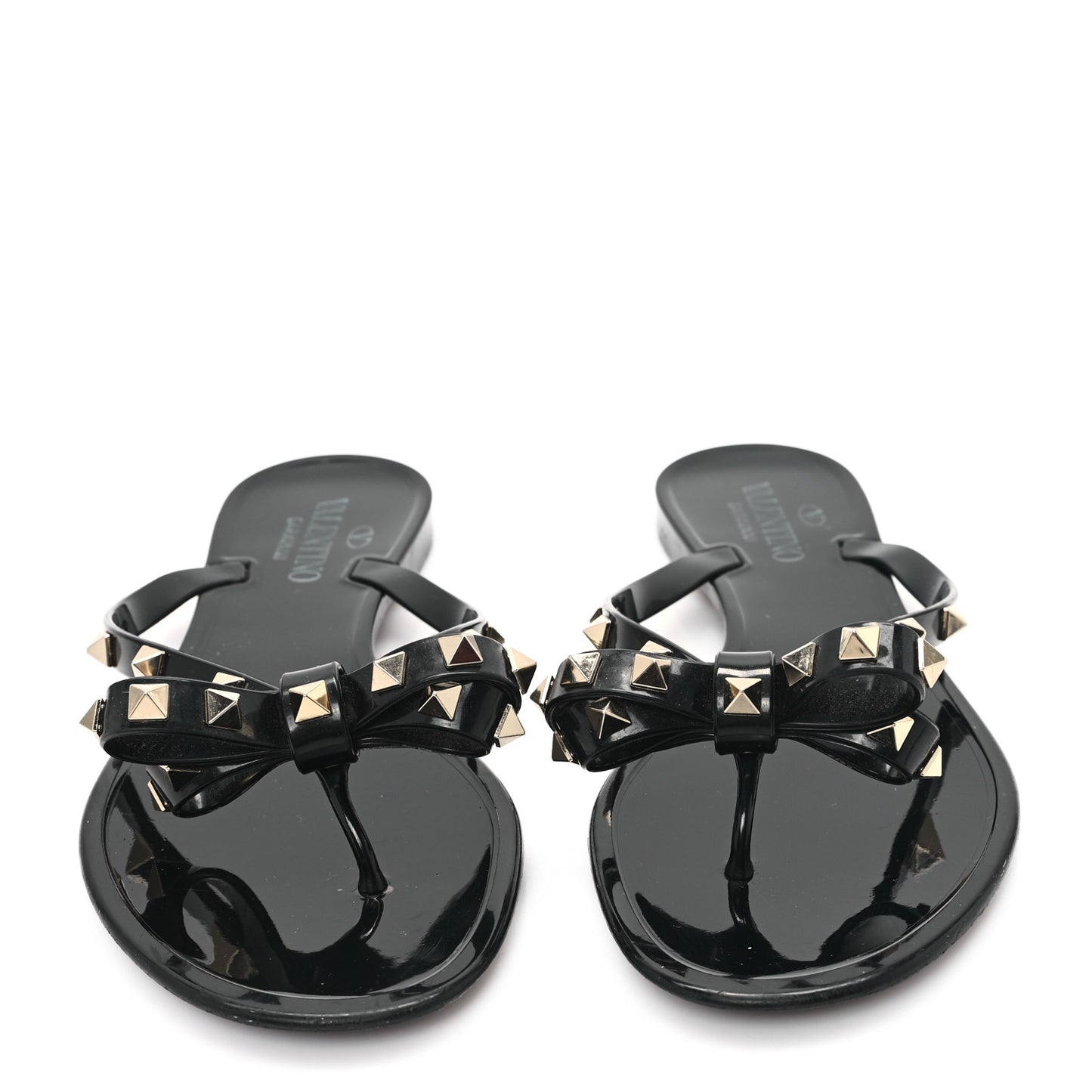 PVC Jelly Rockstud Bow Thong Sandals 40 Black