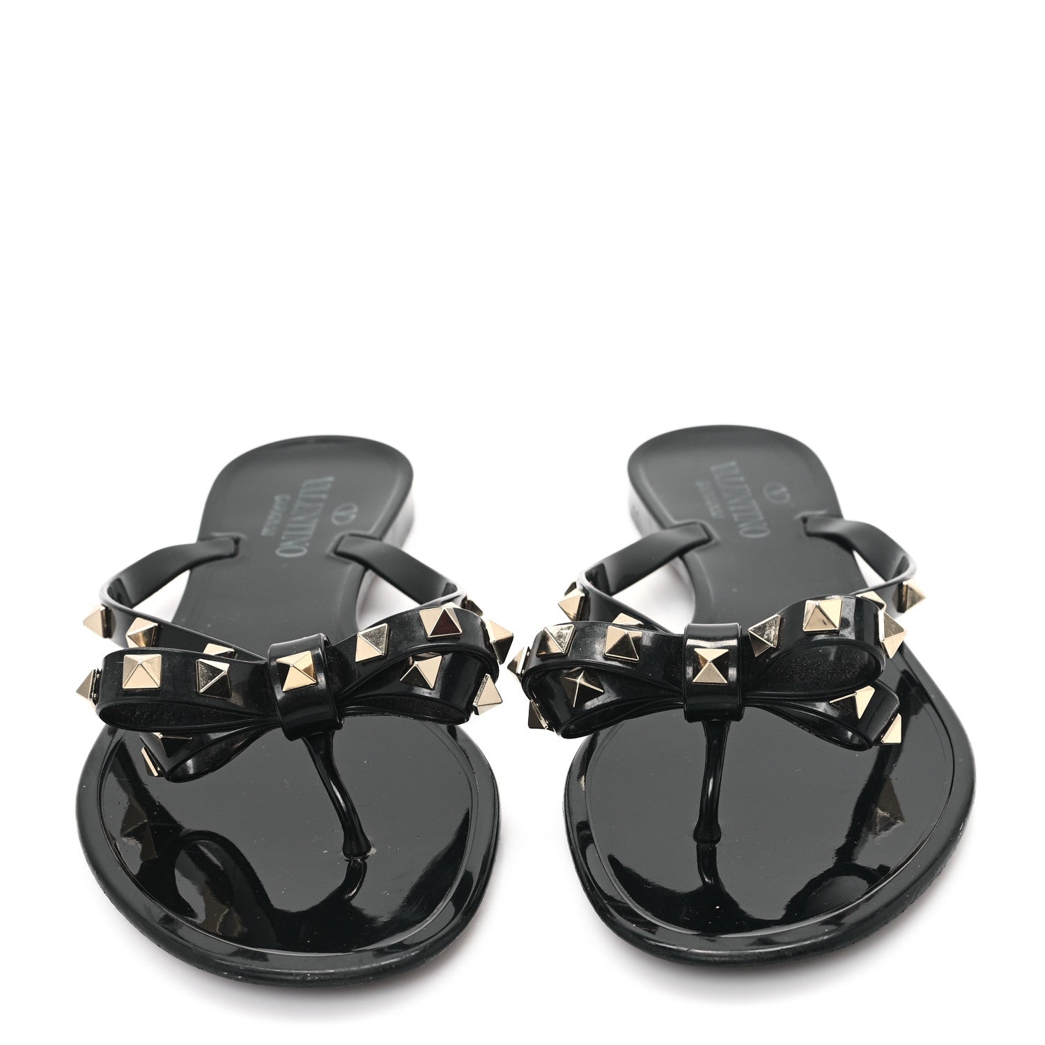Valentino Garavani PVC Jelly Rockstud Bow Thong Sandals 40 Black 3 of 8